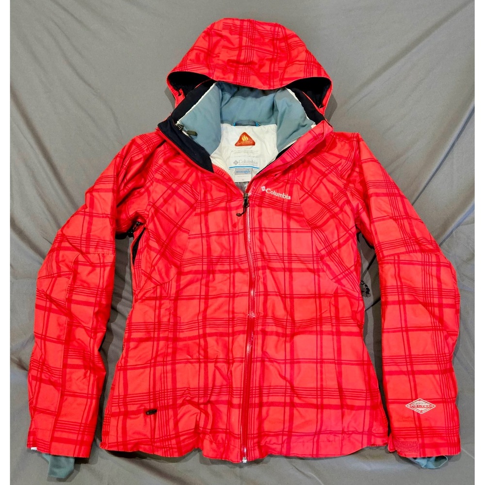 Columbia Interchange Jacket Women XS Red Plaid Omni-Heat Shield Hooded Shell